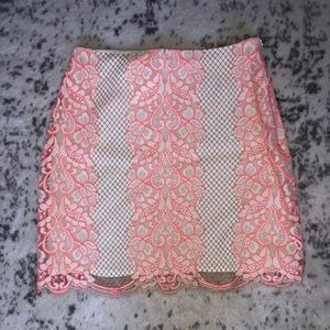 Lovers + friends white, cream and coral lace skirt